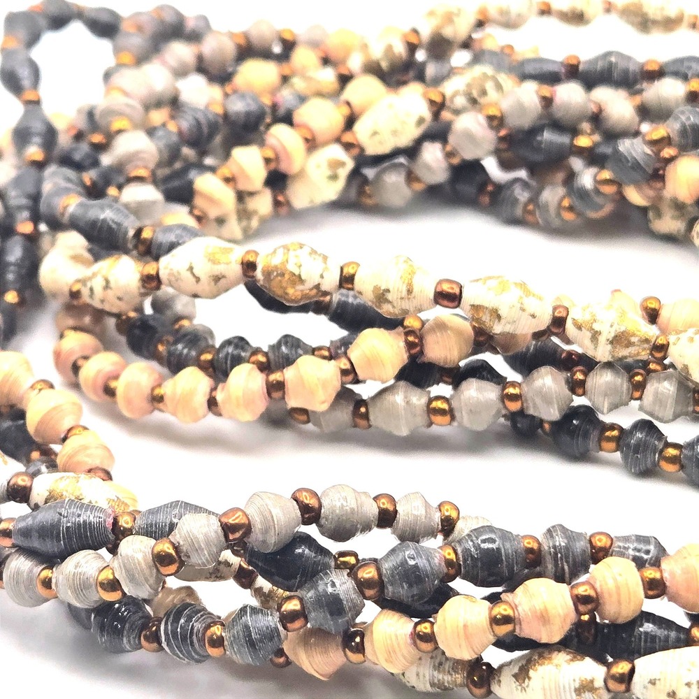 5-Strand Teng Yue Layered Beaded Necklace Paper Beads‎ Earth Tones Rustic Boho